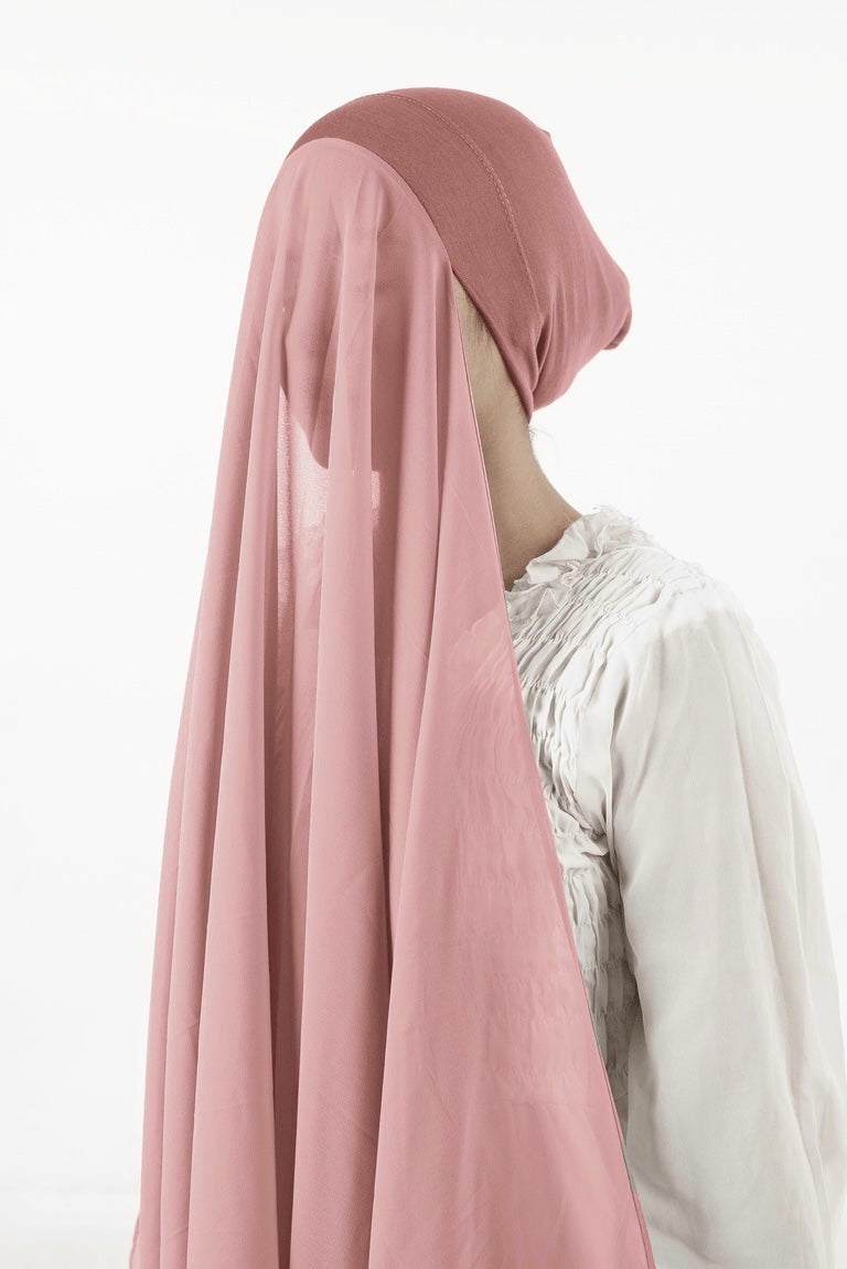 Instant Georgette Hijab with Cap - Salmon Pink