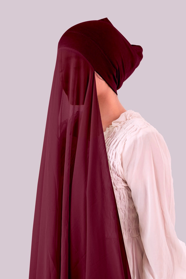 Instant Georgette Hijab with Cap - Maroon
