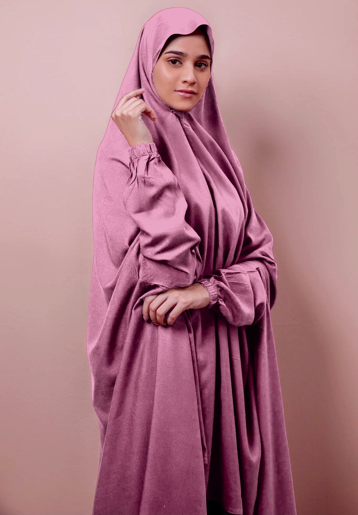 Namaz Chadar with Sleeves & Neck Elastic Band - Tea Pink