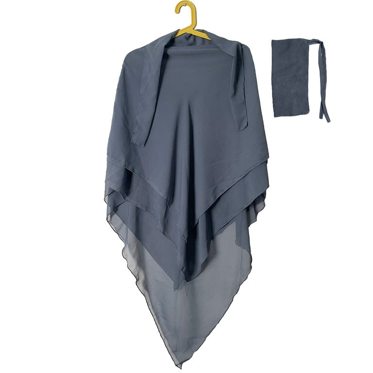 3 Layer Khimer Hijab with Niqab in Grey