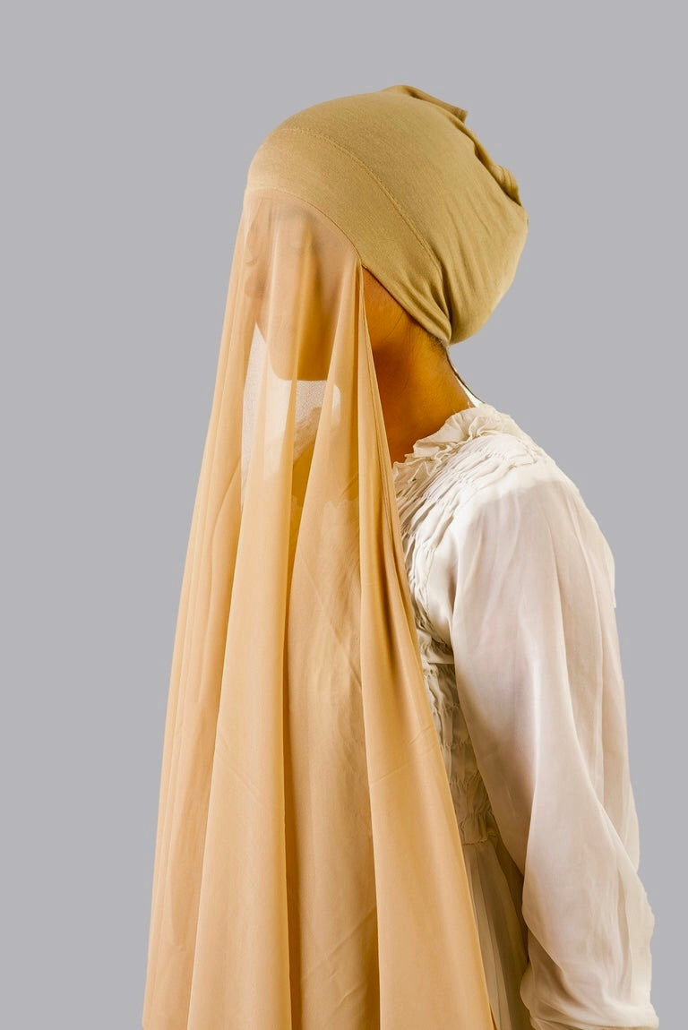 Instant Georgette Hijab with Cap - Desert Sand