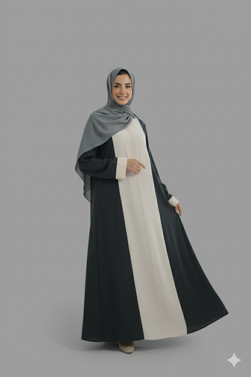 Everyday Basic Panel Abaya - Grey & White