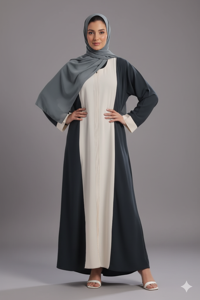 Everyday Basic Panel Abaya - Grey & White