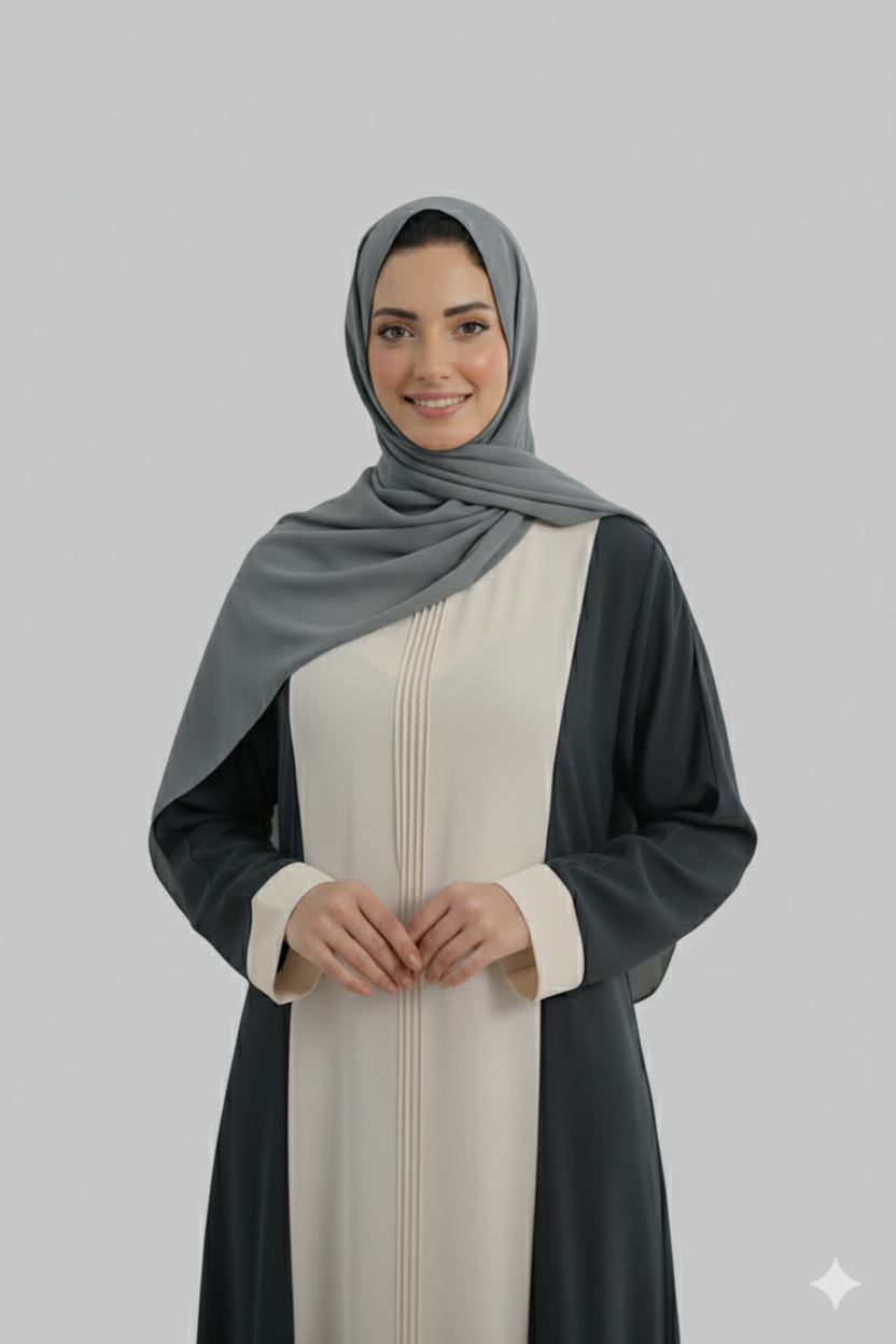 Everyday Basic Panel Abaya - Grey & White