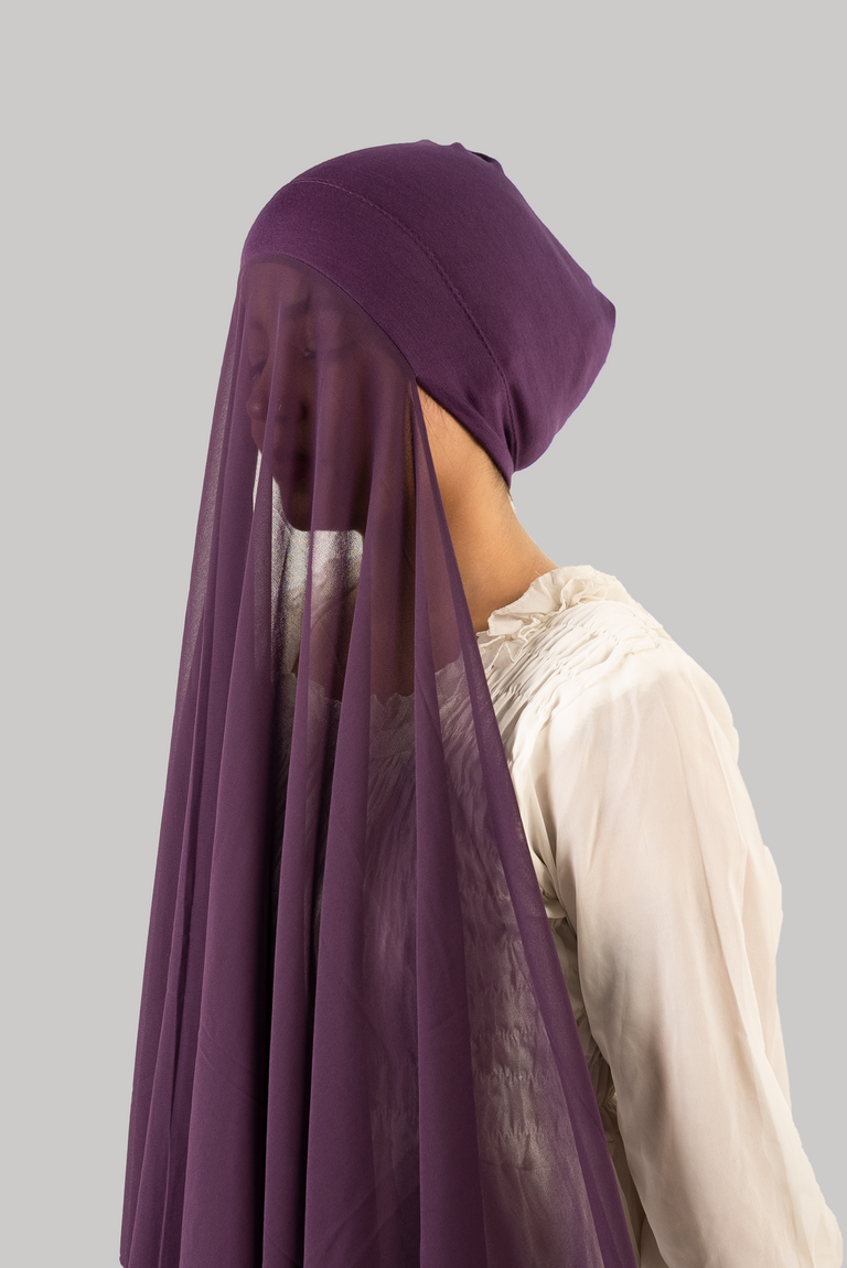 Instant Georgette Hijab with Cap - Eggplant