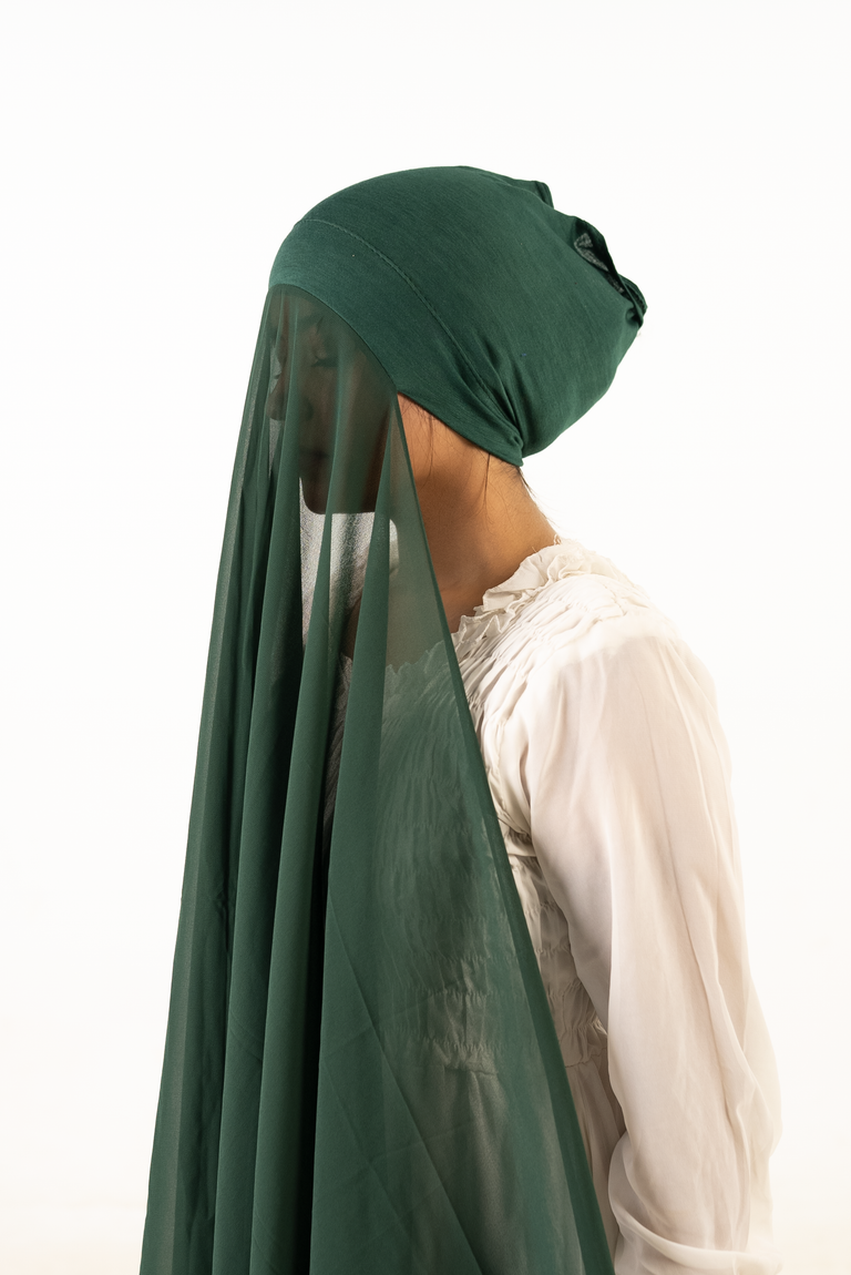 Instant Georgette Hijab with Cap - Bottle Green